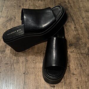 Madden Girl Black Platform Slide Sandals